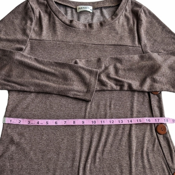 NWOT! iGENJUN L/S Shirt Dress Button Accents Asymmetrical Hem - Picture 6 of 12